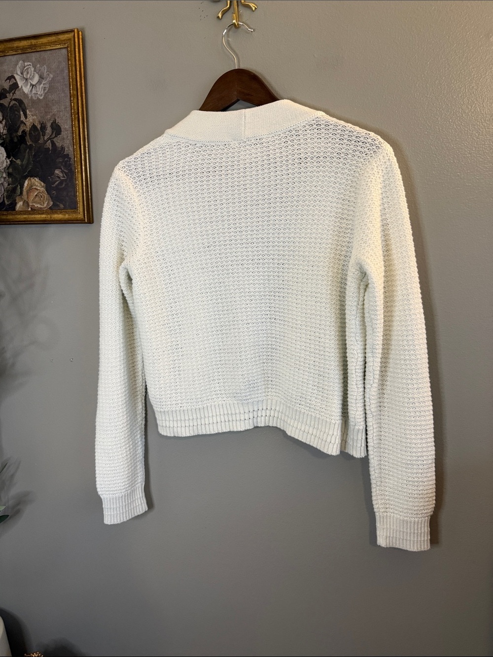 Laura Ashley White Cropped Open Front Knit Cardigan Sweater Women’s US 8 - Picture 7 of 7
